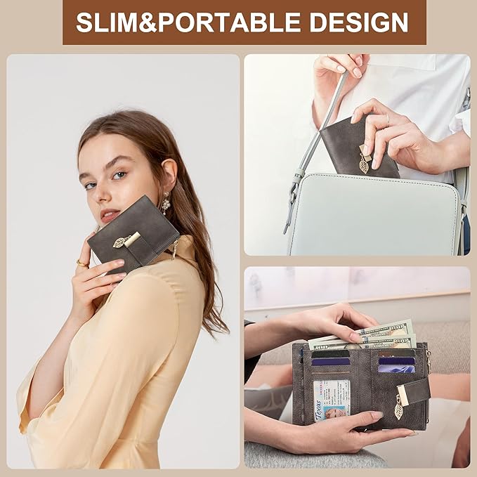 yiijay Small Wallet Women RFID Blocking Leather Bifold Wallet Credit Card Holder for Women Ladies Compact Wallet Mini Purse With Zipper Pocket