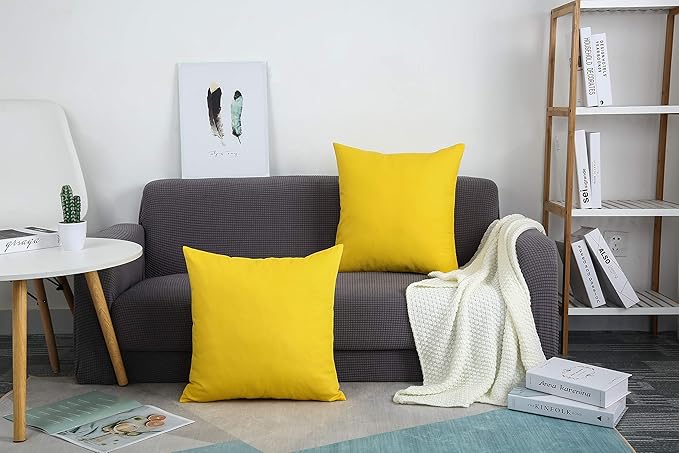 TangDepot Handmade Decorative Solid 100% Cotton Canvas Throw Pillow Covers/Pillow Shams, (24"x24", Yellow)