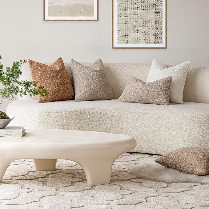 Foindtower Decorative Textured Boucle Throw Pillow Covers Accent Solid Pillow Cases Neutral Soft Cozy Couch Cushion Case for Chair Sofa Bedroom Living Room Home Decor 26 x 26 Inch,Beige Oatmeal