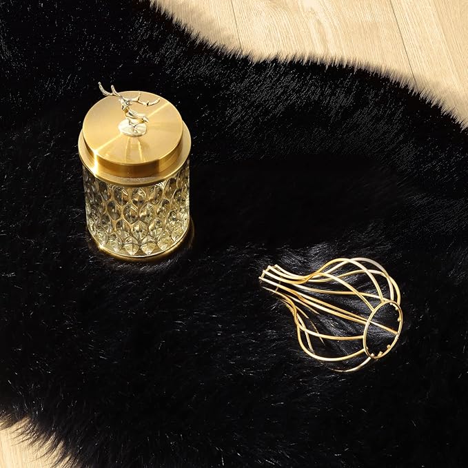 CKLASAY Faux Fur Rug Sheepskin Fuzzy Rug Super Soft Fluffy Plush Area Rug Bedroom Floor Children's Room Sofa Cushion Living Room Bedside Rugs (Black,3×3 ft Rotund)