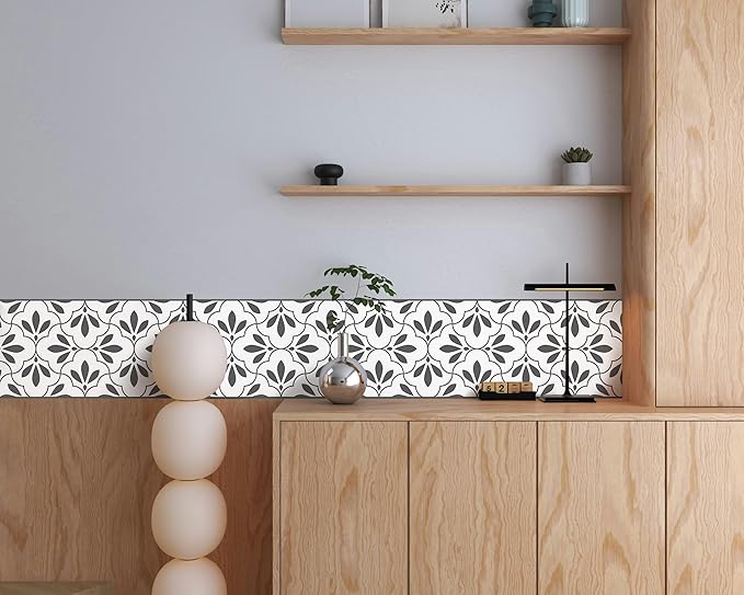 FLFK Wallpaper Border Black and White Patterns Peel and Stick Wall Border Self Adhesive Wallpapers for Living Room Bedroom Kitchen Bathroom 9"x240"