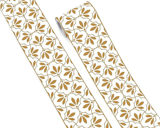 FLFK Wallpaper Border Gold and White Patterns Peel and Stick Wall Border Self Adhesive Wallpapers for Living Room Bedroom Kitchen Bathroom 5"x240"