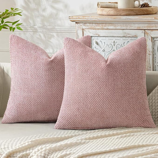 MIULEE Pack of 2 Couch Throw Pillow Covers 20x20 Inch Aesthetic Pink Modern Boho Accent Decorative Pillow Covers Soft Cute Chenille Farmhouse Cushion Covers for Home Decor Bed Sofa Living Room