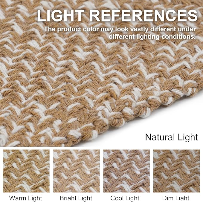 Collive Washable Carpet Runners for Hallway 12ft, Boho Long Rugs for Kitchen Cotton Hand Woven Bedroom Runner Rug Tan/Cream Low Pile Natural Floor Carpet for Indoor Hall Entryway