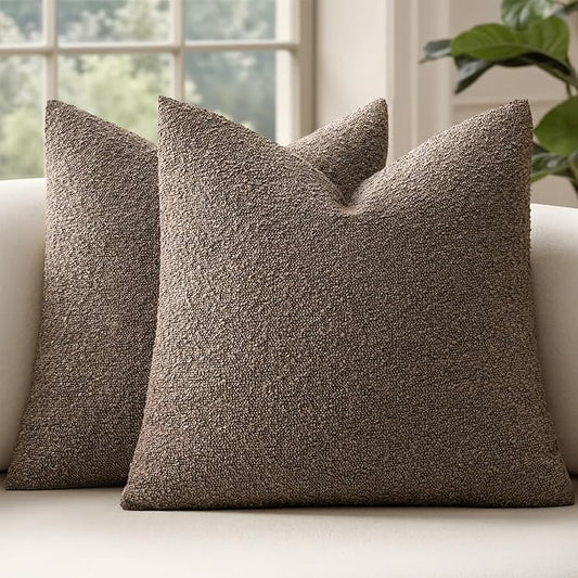 MIULEE 26x26 Decorative Euro Sham Throw Pillows for Bed Set of 2 Textured Boucle Neutral Winter Throw Pillow Covers Dark Brown Accent Solid Vintage Pillowcases Couch Sofa Livingroom Home Decor