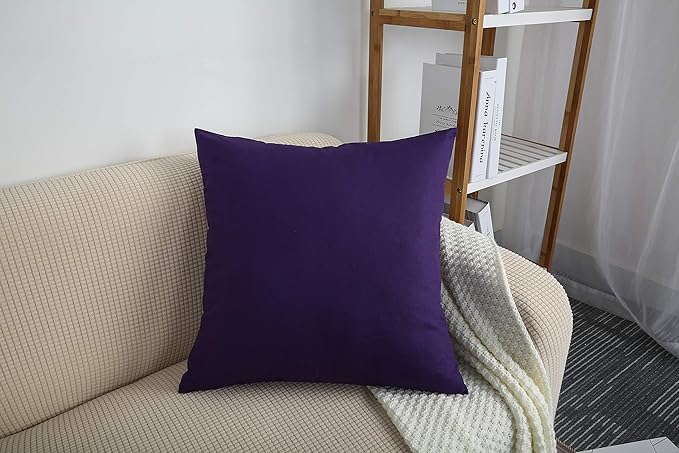 TangDepot Handmade Decorative Solid 100% Cotton Canvas Throw Pillow Covers/Pillow Shams, (18"x18", Purple)