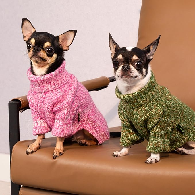 Fitwarm Knitted Turtleneck Dog Sweater, Thermal Dog Winter Clothes for Small Dogs Boy Girl, Holiday Pet Outfit, Heather Green, XL