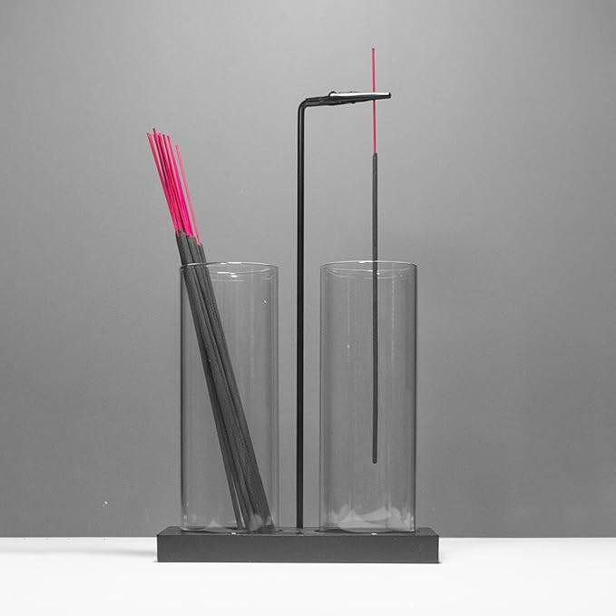 2 in 1 Incense Holder for Sticks Incense Burner Holder with Storage,Glass Upside Down Incense Holder for Sticks with Glass Ash Catcher for Meditation Yoga Spa Room Home Decor[2 Long Black]
