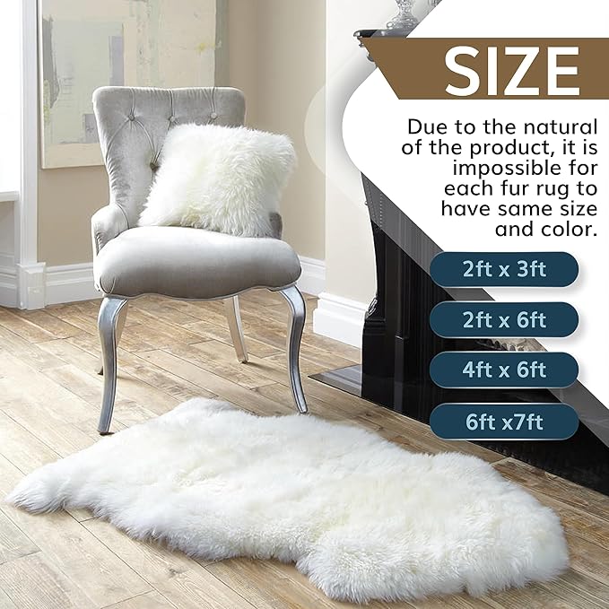 WaySoft New Zealand Sheepskin Area Rug – Genuine Fluffy Wool, Multiple Sizes, Bedroom or Living Room Decor(2ft x 3ft,Browntip)