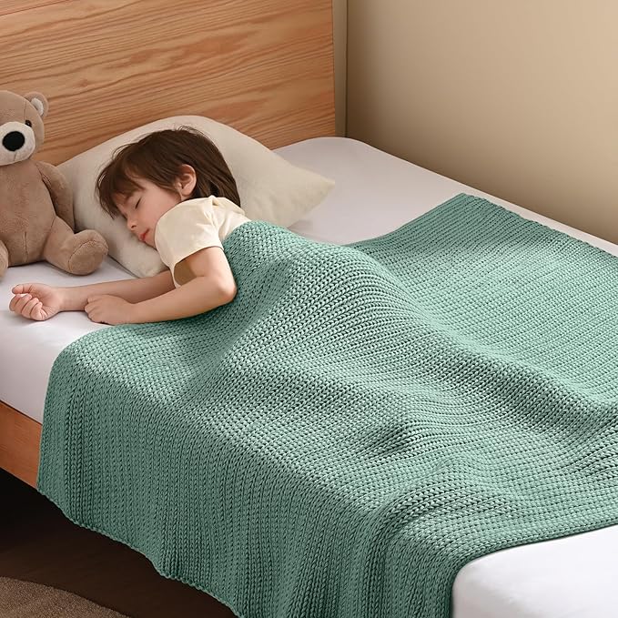 Guohaoi Knitted Weighted Blanket Kids (Haze Green 36"x48" 5lbs) No Beads Cooling Heavy Blanket, Home Decor Breathable Chunky Knit Throw Blanket for All-Season Use