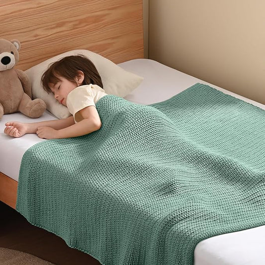 Guohaoi Knitted Weighted Blanket Kids (Haze Green 36"x48" 5lbs) No Beads Cooling Heavy Blanket, Home Decor Breathable Chunky Knit Throw Blanket for All-Season Use