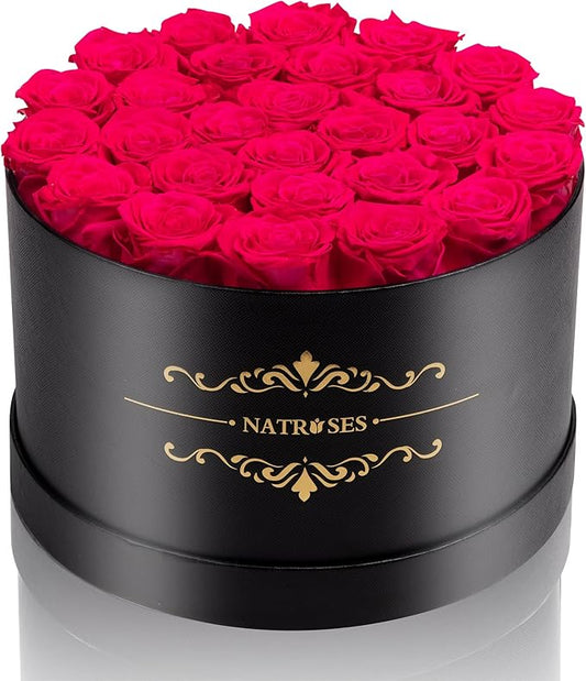 NATROSES 27 Piece Forever Preserved Roses in a Box, Preserved Flowers for Delivery Birthday, Flowers Gifts for Mothers Day, Hot Pink