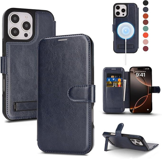 CIVICASE for iPhone 16 Pro Wallet Case with Stand,PU Leather Flip Credit Card Holder Slots (RFID Blocking),Compatible with Magsafe Magnetic Holder Phone Cover Women Men,Blue