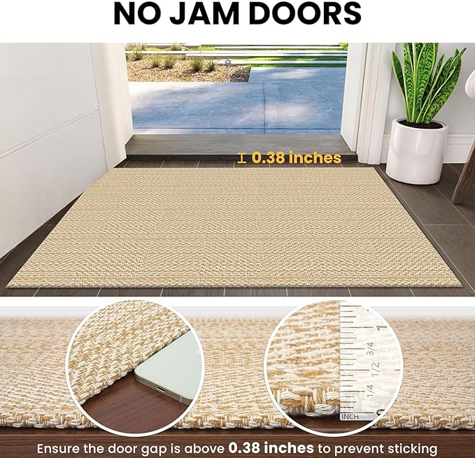 IOHOUZE Washable Runner Rug 2x12 Non Slip Rubber Backed Extra Long Hallway Runner Entryway Runner Indoor, Kitchen Rug Woven Cotton Carpet for Hall Entrance Stair, Warm Beige/Orange/Apricot