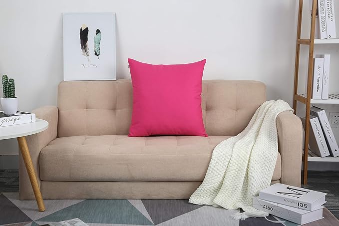 TangDepot Handmade Decorative Solid 100% Cotton Canvas Throw Pillow Covers/Pillow Shams, (14"x14", Hot Pink)