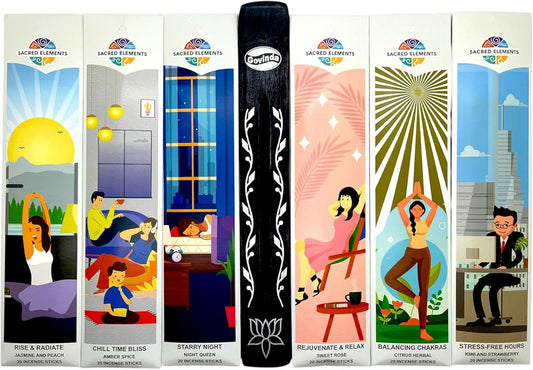 Incense Sticks Variety Pack #-120 Insence-Sticks (6 Incents x 20 Insense) + Incense Stick Holder Bundle with 6 Themed Fragrances (Balanced Living)