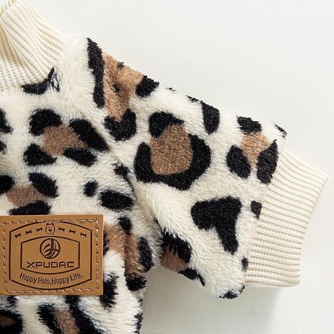 XPUDAC Fleece Dog Pajamas Leopard Dog Sweaters Winter Puppy Clothes for Small Medium Dogs Boy Girl Pet Jumpsuits Doggie Outfits for Christmas, 226-2XL