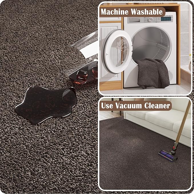 jinchan Solid Plush Area Rug 3x5 Performance Shaggy Washable Rug Indoor Soft Modern Faux Wool Cozy Non Slip Carpet for Living Room Kids Room Bedroom Dining Room Nursery Brown