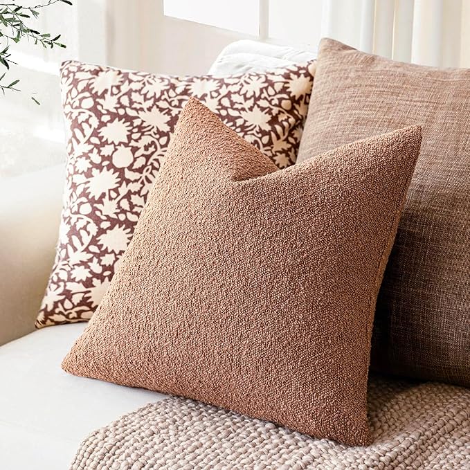 Foindtower Decorative Textured Boucle Throw Pillow Covers Accent Solid Pillow Cases Neutral Soft Cozy Couch Cushion Case for Chair Sofa Bedroom Living Room Home Decor 20x20 Inch,1PC,Dusty Orange Hazel