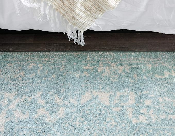 Rugs.com Arlington Collection Rug – 6 Ft Runner Aqua Medium-Pile Rug Perfect for Hallways, Entryways