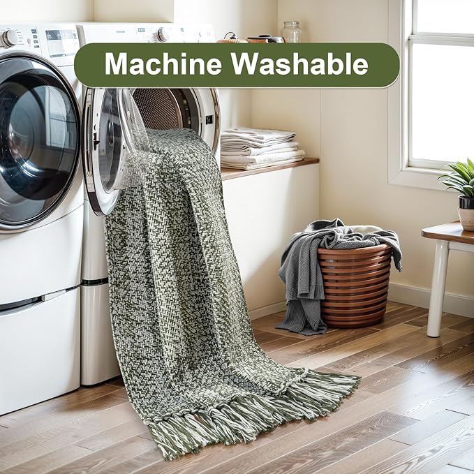 Collive Long Hallway Runner - Olive Green/Cream Braided Woven Kitchen Rug, 2.6' x 8', Washable Indoor Entryway Carpet for Bedroom Doorway