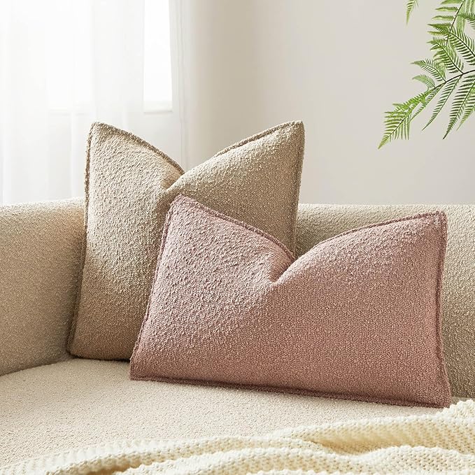 JUSPURBET 12x20 Throw Pillow Covers Set of 2 Decorative Pillow Covers for Couch Sofa Bed Cozy Boucle Textured Lumbar Cushion Covers Cases with Invisible Zipper for Living Room Home Decor,Jam