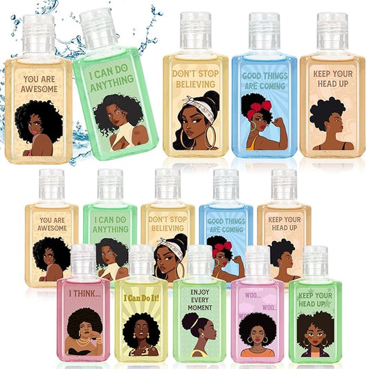 50 Pcs Black Girl Mini Hand Sanitizer Bulk African American Christmas Gifts Inspirational Cute African Girl Small Hand Sanitizer 1fl oz Travel Size Hand Soap for African Black Christmas Party Supplies