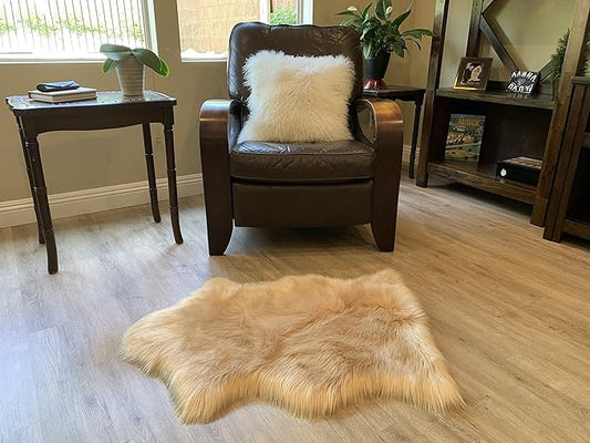 LAMBZY Faux Sheepskin Super Soft Hypoallergenic Silky Shag Rug for Living Room, Kids Room, Sofa (Single 2'x3', Beige)