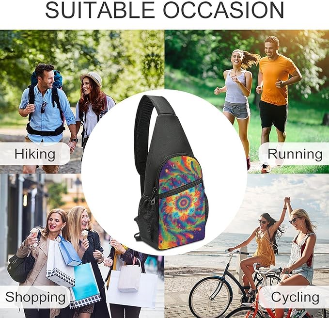 SWEET TANG Chest Bag for Men Women Spiral Psychedelic Tie Dye Rainbow Sling Shoulder Backpack Fashion Daypack, Outdoor Sport Adjustable Zippered Crossbody Bag with Large Capacity