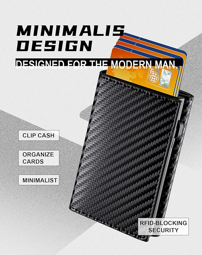 Gooad Slim Wallet for Men, RFID Blocking Trifold Leather Card Holder - Compact Front Pocket Wallet with Money Clip, Minimalist & Tactical Design for Credit Cards