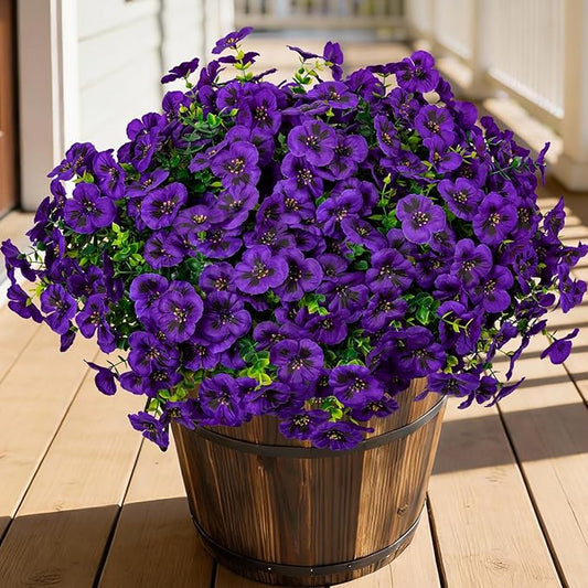Artificial Flowers, 24 Bundles, Decorative Bouquets for Home, Wedding, Garden, Office Decor (Dark Purple)