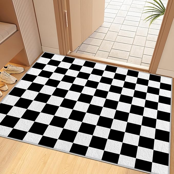 Black and White Checkered Rug for Living Room, 8x10 Area Rugs, Checkered Area Rug, Geometric Plaid Large Rugs, Geometrical Washable Non Slip Retro Carpet Home Floor Decor