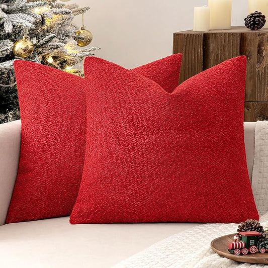 MIULEE 20x20 Inch Christmas Decorative Pillow Covers for Couch Bed Set of 2 Textured Boucle Neutral Winter Throw Pillows Red Accent Solid Cushion Pillowcases Sofa Livingroom Home Decor