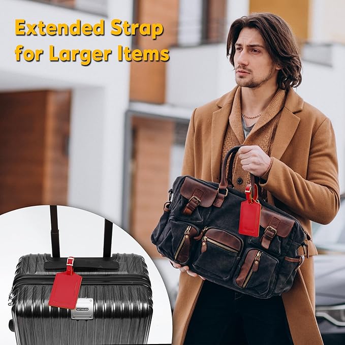 Travelambo 30 Pack Luggage Tags Faux Leather for Suitcases Travel Bag Labels with Protection Cover ID (Red Deep)