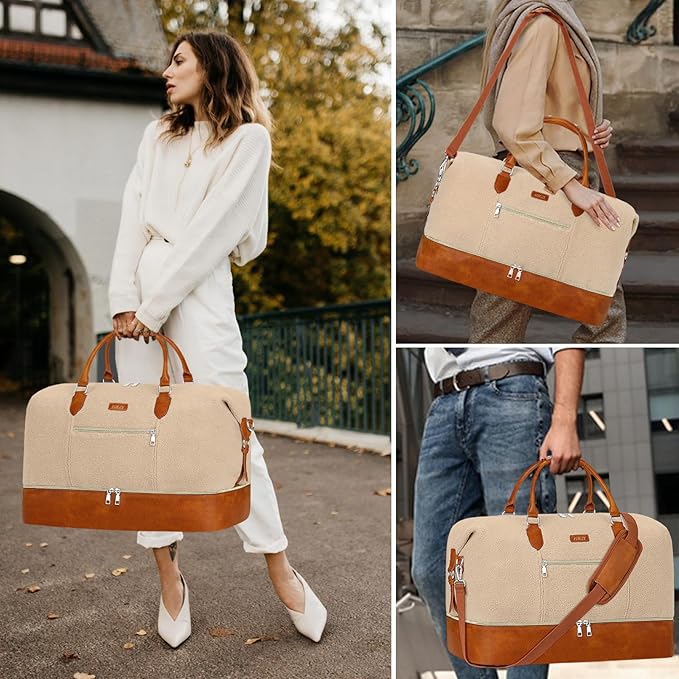 Weekender Bag for Women, Travel Duffel Bag Carry On Overnight Bag with Shoe Compartment Large Nylon Travel Weekend Tote Bag