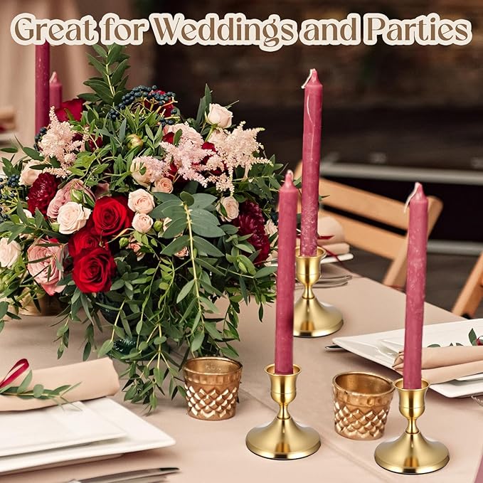 24PCS Brass Gold Taper Candle Holders Set, Vintage Metal Candlestick Holders for Table Centerpiece, Wedding Reception, Festive Christmas Mantel Decoration or Home Decor Gold