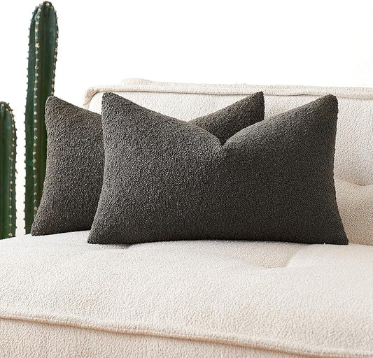MIULEE 12x20 Inch Decorative Lumbar Throw Pillows for Bed Set of 2 Textured Boucle Neutral Winter Throw Pillow Covers Dark Coffee Accent Solid Pillowcases Sofa Livingroom Home Decor