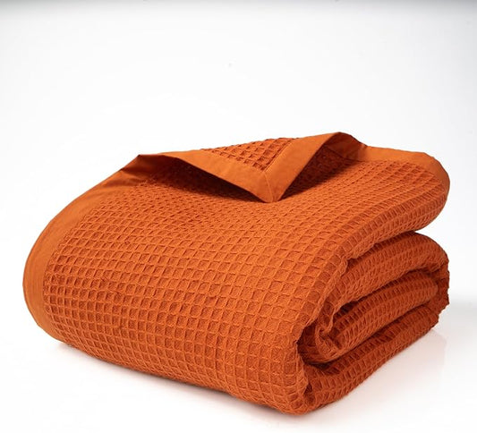 Salt Earth GOTS Certified 100% Organic Cotton Throw Blanket,108"X90" Blankets & Throws for Bed, Throw Blanket for Couch,Modern & Cozy Blanket, All Season Waffle Blanket, Soft Blanket(Cinnamon Stick)