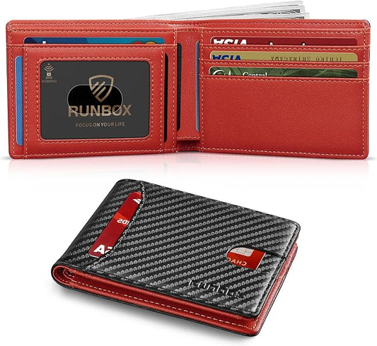 RUNBOX Wallet for Men Slim 11 Credit Card Holder Slots Leather RFID Blocking Small Thin Men's Wallet Bifold Minimalist Front Pocket Large Capacity Gift Box