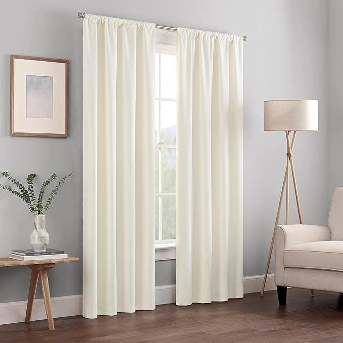Eclipse Kendall Modern Blackout Thermal Rod Pocket Window Curtain for Bedroom or Living Room (1 Panel), 42 X 84, Ivory