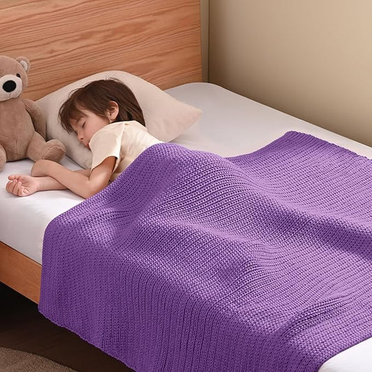 Guohaoi Knitted Weighted Blanket Kids (Purple 36"x48" 3lbs) No Beads Cooling Heavy Blanket, Home Decor Breathable Chunky Knit Throw Blanket for All-Season Use