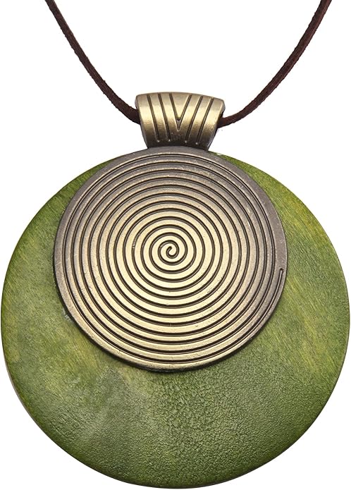 Leather Necklace for Women Boho Choker Necklace Long Cord Leather Pendant Bohemian Neckalce Vintage Alloy Pendant Leather Rope Necklace Wooden Necklaces for Women