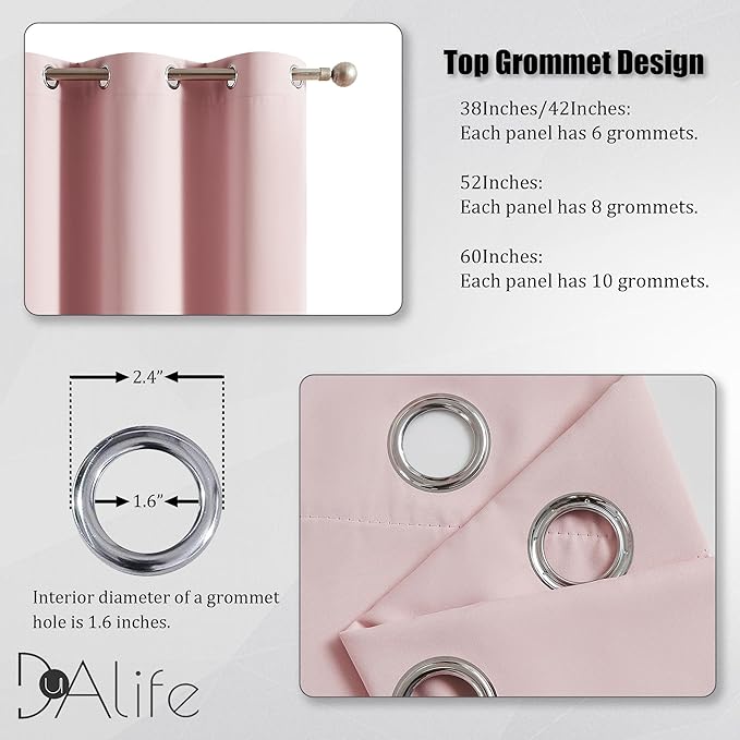 DUALIFE Baby Pink Curtains Blackout 63 Inch Length - Rose Blush Curtains for Nursery Thermal Insulated Room Darkening Curtain Panel Pair with Grommet Top 42 x 63 Inches Long, 2 Panels