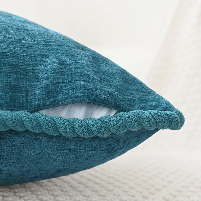 CaliTime Decorative Couch Throw Pillow Covers 18 X 18 Inches Pack of 2 Cozy Chenille Piping Edge Cushion Cases for Sofa Bed Living Room Home Ocean Blue