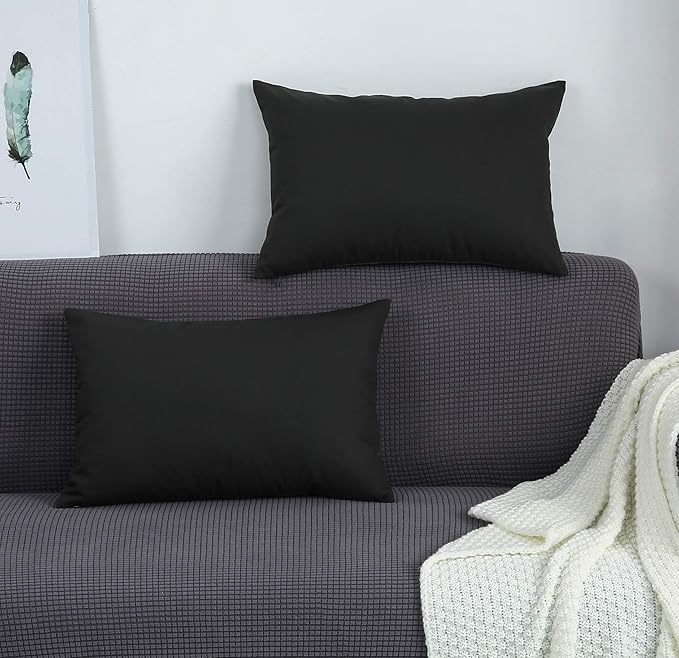 TangDepot Handmade Decorative Solid 100% Cotton Canvas Throw Pillow Covers/Pillow Shams, (12"x18", Charcoal Gray)