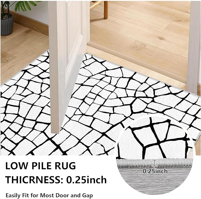 Black and White Area Rug, Abstract Rug, Contemporary Minimalist Rugs, Geometric Cracks Area Rugs, Modern Geometric Carpet for Living Room, Washable Non Slip Home Decor Mat 6x9