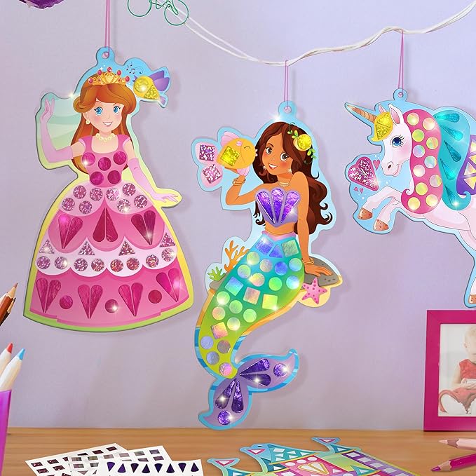 Imagimake Mirror Mosaic Princess & Unicorn Kids Art Set | DIY Craft Kit | Foil Stickers for Kids | Travel Toys | Christmas Activities for Girls 3-5-8 | Christmas Gift Ideas for Girls Ages 3,4,5,6,7,8