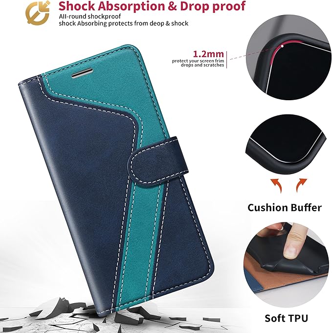 CIVICASE for iPhone 16 Pro Max Wallet Case,PU Leather Flip Case RFID Blocking Credit Card Holder Folio Magnetic Stand TPU Shockproof Cover Compatible with iPhone 16 Pro Max, Blue Green