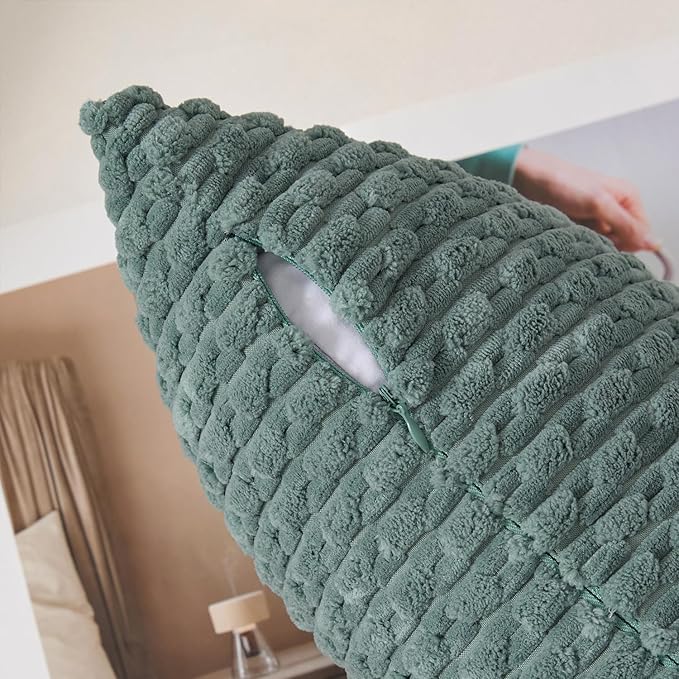 Kevin Textile Euro Sham Pillow Covers 28x28 Inch 2 Packs Soft Boho Striped Corduroy Decorative Throw Pillows for Living Room Couch Bed Sofa Rustic Farmhouse Home Decor 71x71cm Teal Green