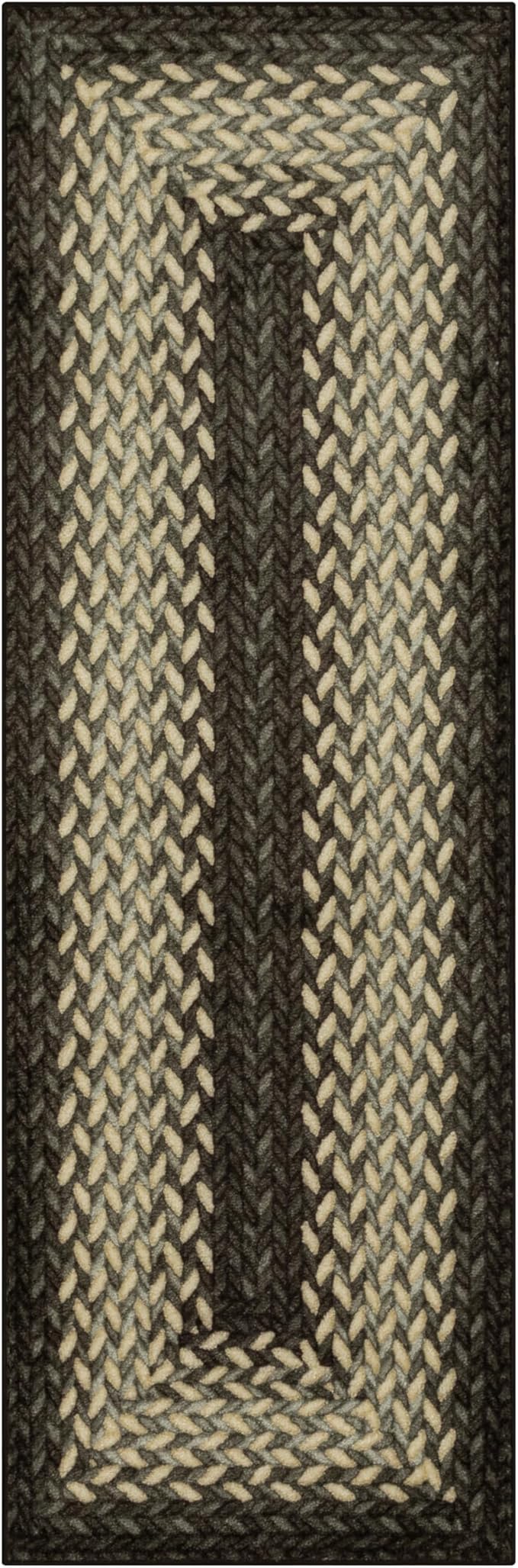Maples Rugs Marion Bohemian Braided Design Print Runner Rug – Made in USA – Washable, Non Slip Indoor Long Carpet for Hallway, Kitchen, and Laundry Room, 2' x 8', Black